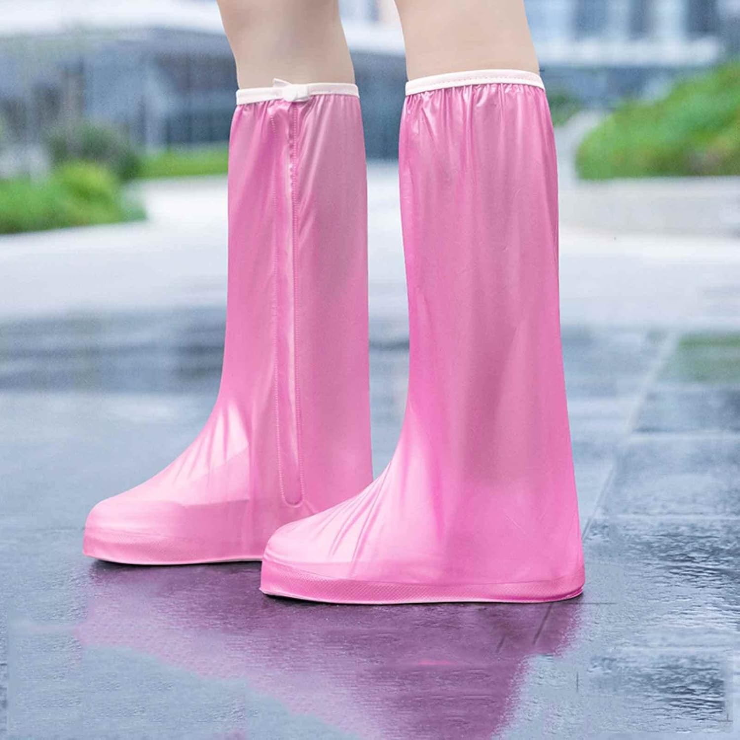 Protectie Incaltaminte pentru Ploaie si Noroi, Flippy, Impermeabila, Talpa Antiderapanta, cu Fermoar si Capsa, Inaltime 40 cm, Marime M 36-37, Roz