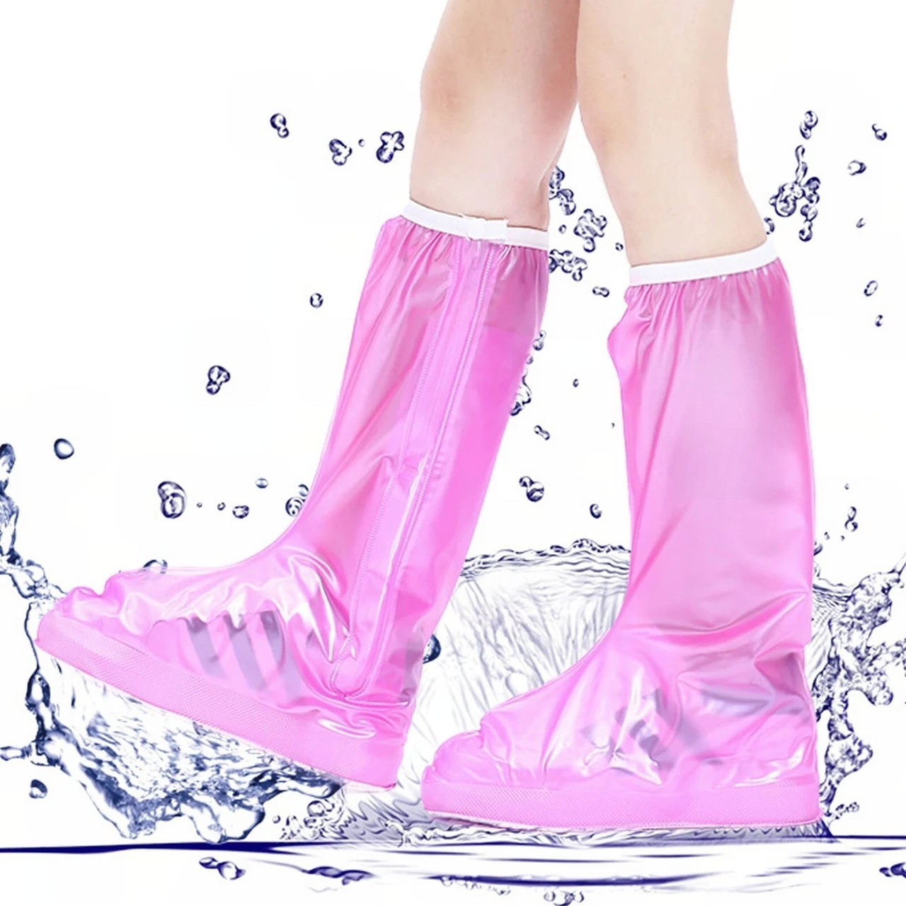 Protectie Incaltaminte pentru Ploaie si Noroi, Flippy, Impermeabila, Talpa Antiderapanta, cu Fermoar si Capsa, Inaltime 40 cm, Marime M 36-37, Roz
