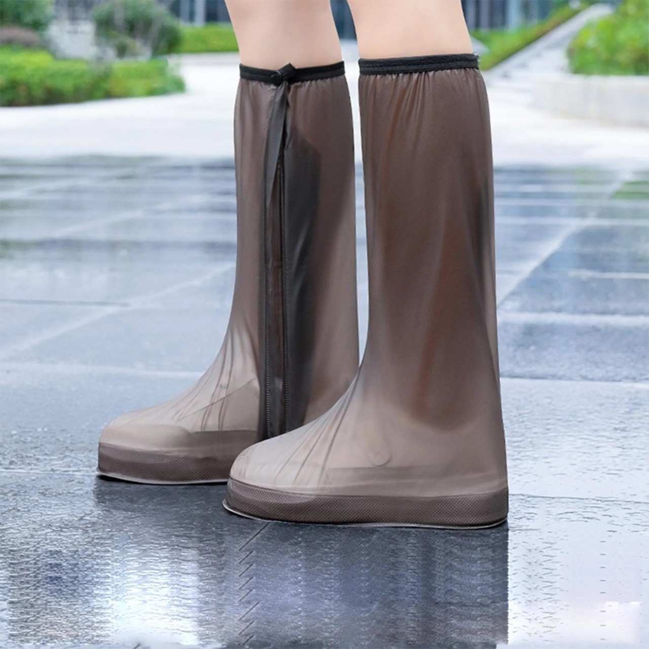 Protectie Incaltaminte pentru Ploaie si Noroi, Flippy, Impermeabila, Talpa Antiderapanta, cu Fermoar si Capsa, Inaltime 40 cm, Marime L 38-39, Maro