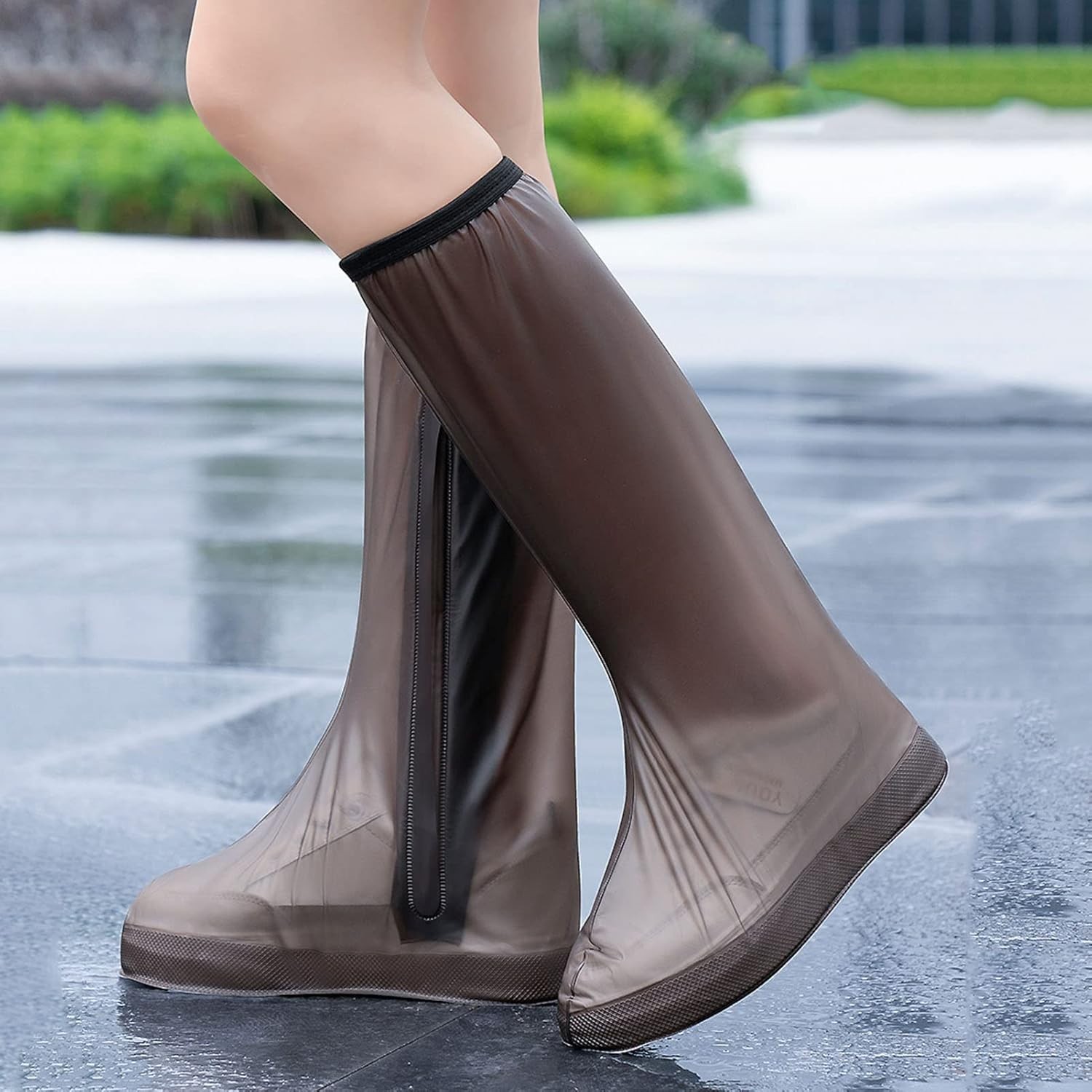 Protectie Incaltaminte pentru Ploaie si Noroi, Flippy, Impermeabila, Talpa Antiderapanta, cu Fermoar si Capsa, Inaltime 40 cm, Marime L 38-39, Maro