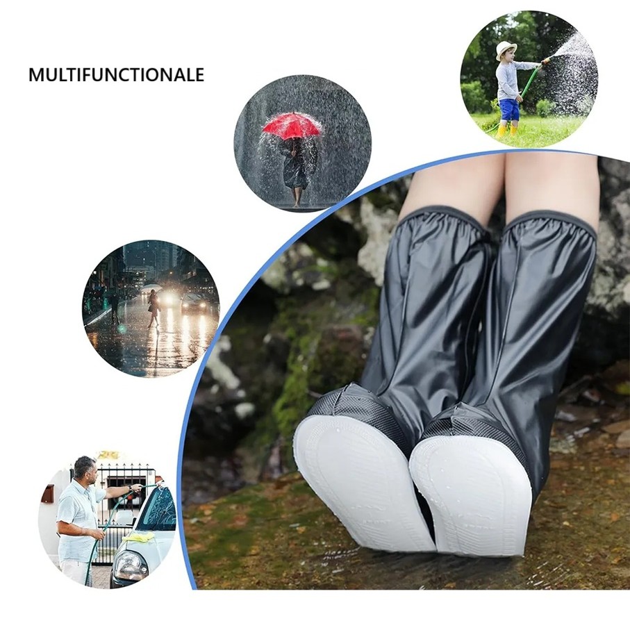 Protectie Incaltaminte pentru Ploaie si Noroi, Flippy, Impermeabila, Talpa Antiderapanta, cu Fermoar si Capsa, Inaltime 40 cm, Marime L 38-39, Negru