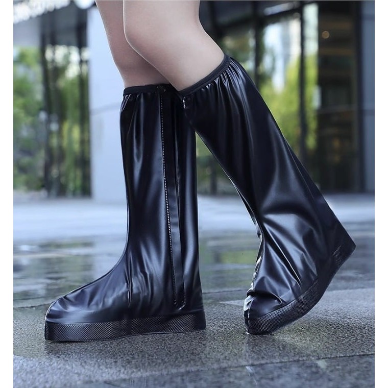 Protectie Incaltaminte pentru Ploaie si Noroi, Flippy, Impermeabila, Talpa Antiderapanta, cu Fermoar si Capsa, Inaltime 40 cm, Marime L 38-39, Negru