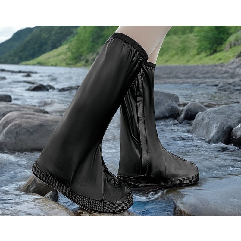 Protectie Incaltaminte pentru Ploaie si Noroi, Flippy, Impermeabila, Talpa Antiderapanta, cu Fermoar si Capsa, Inaltime 40 cm, Marime XXL 42-43, Negru