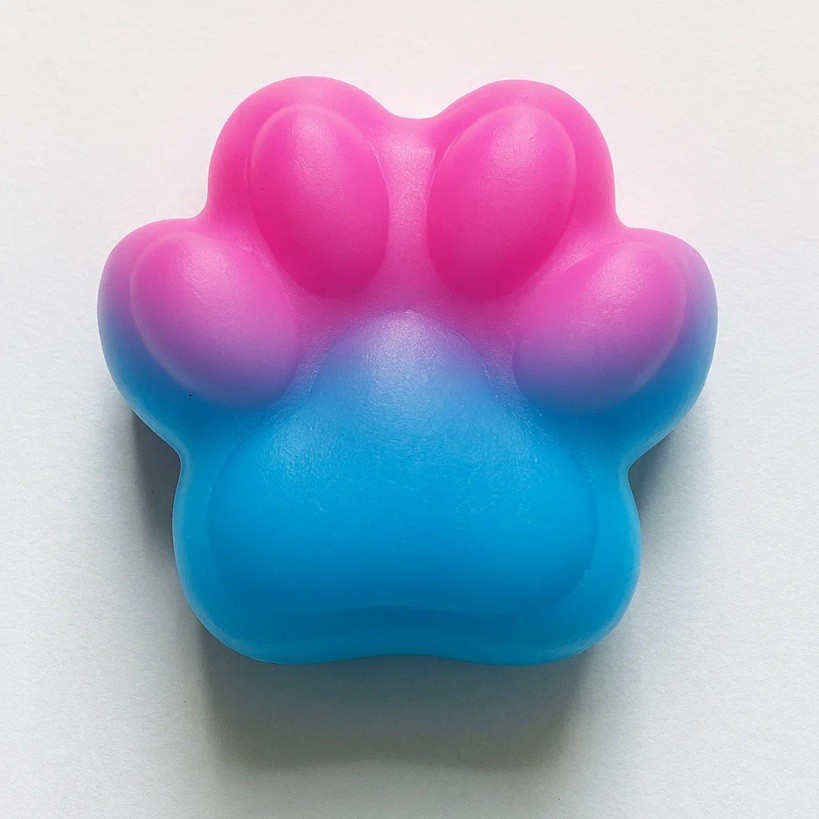 Jucarie Antistres Squishy, Flippy, cu Revenire Lenta, Labuta de Pisica Pufoasa, 7.5 cm, Ambalaj Transparent, Model 270512, Albastru/Roz