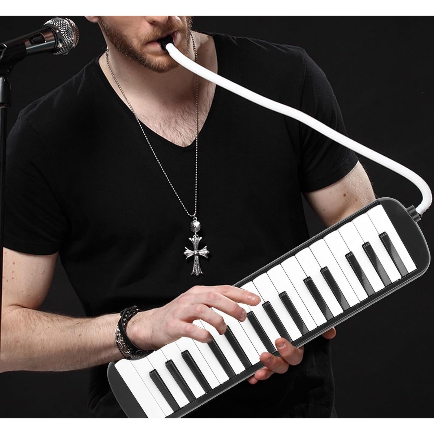 Muzicuta Melodica 32 Clape, Flippy, din ABS, pentru Incepatori, 45 x 13 x 7 cm, Include Husa si Suflator, Negru