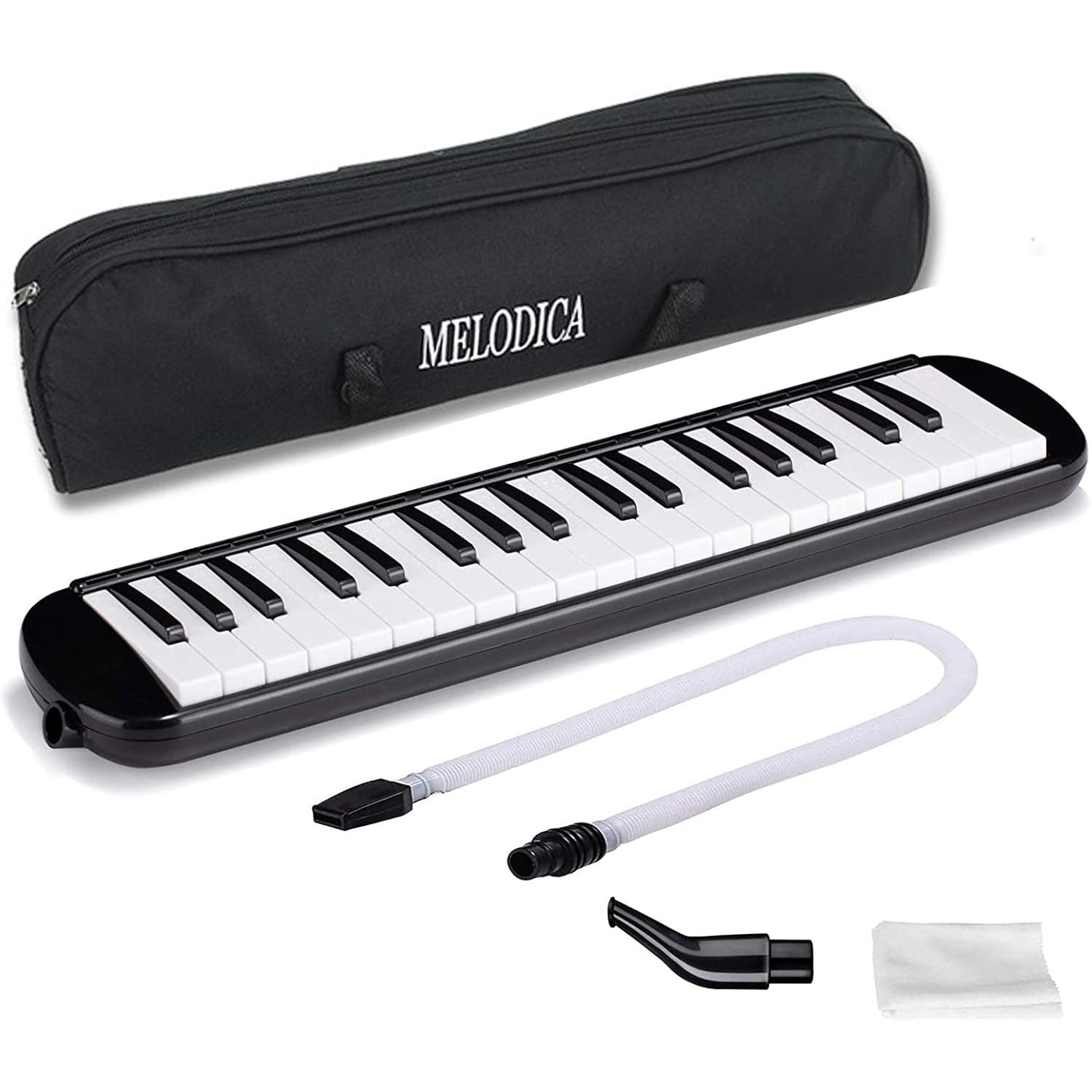 Muzicuta Melodica 32 Clape, Flippy, din ABS, pentru Incepatori, 45 x 13 x 7 cm, Include Husa si Suflator, Negru