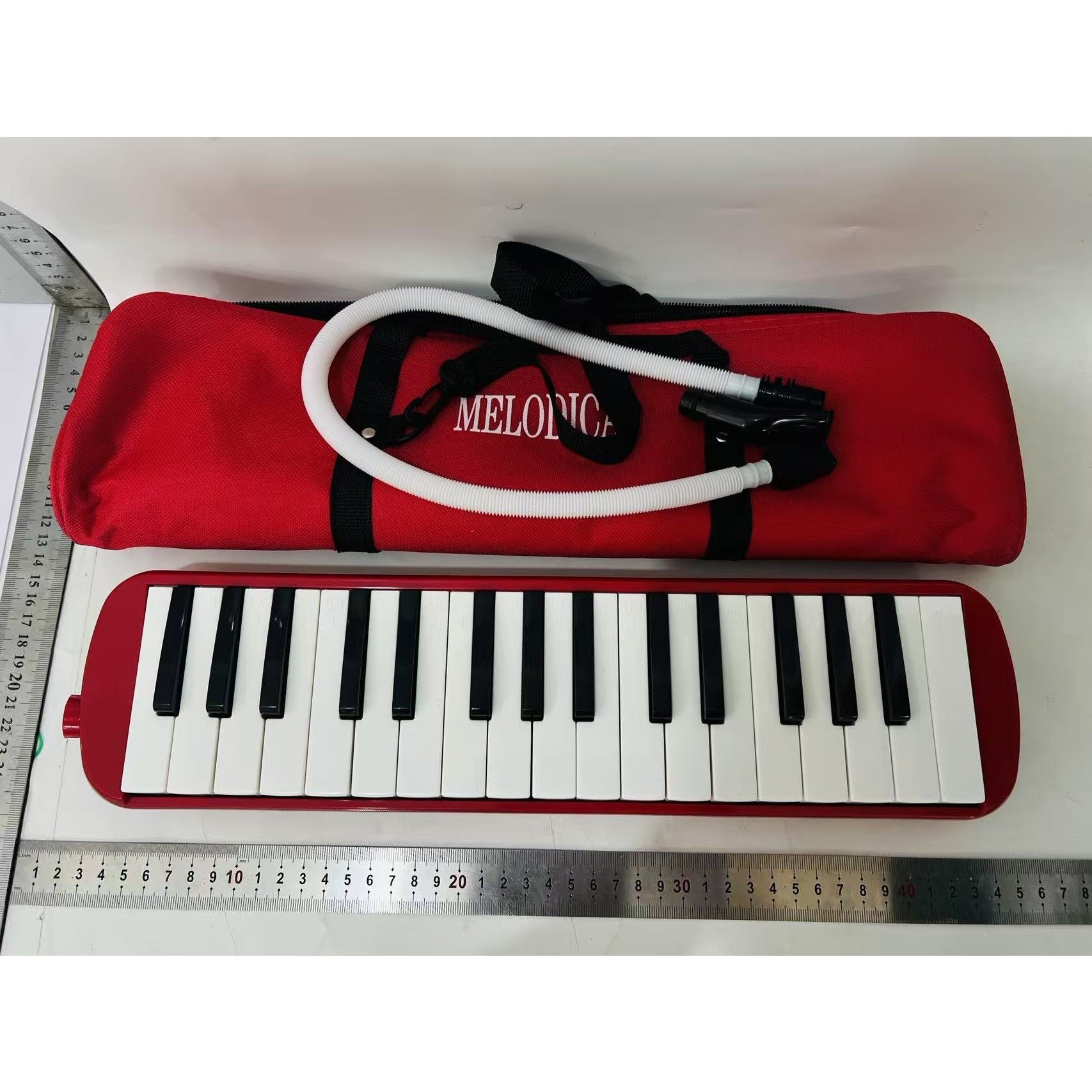 Muzicuta Melodica 32 Clape, Flippy, din ABS, pentru Incepatori, 45 x 13 x 7 cm, Include Husa si Suflator, Rosu