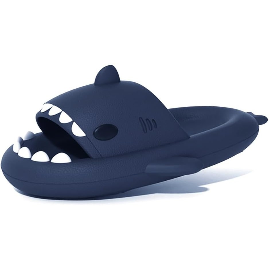 Papuci Tip Rechin, Flippy, Unisex, din Spuma EVA, Talpa Groasa Antiderapanta, Rezistenti la Uzura, Marime 38-39, Albastru Inchis