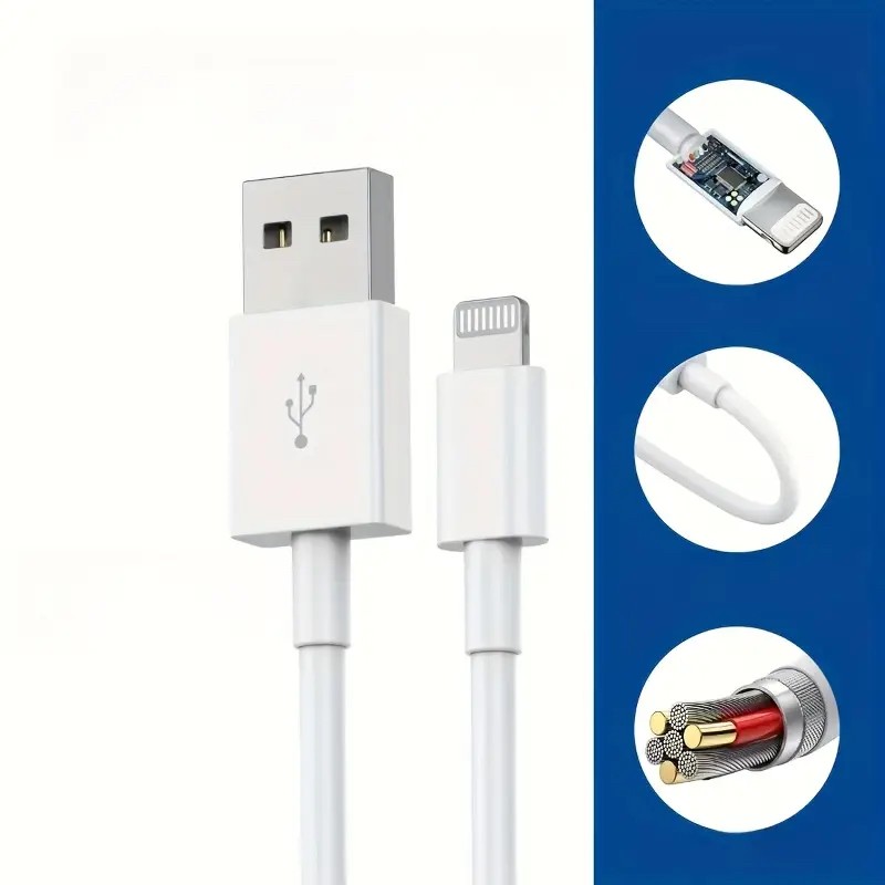 Cablu de Date Fast Charging, Flippy, port USB-B Compatibil cu iPhone cu porturi de tip Lightning, pentru Incarcare rapida 2A, Lungime 1M, Alb