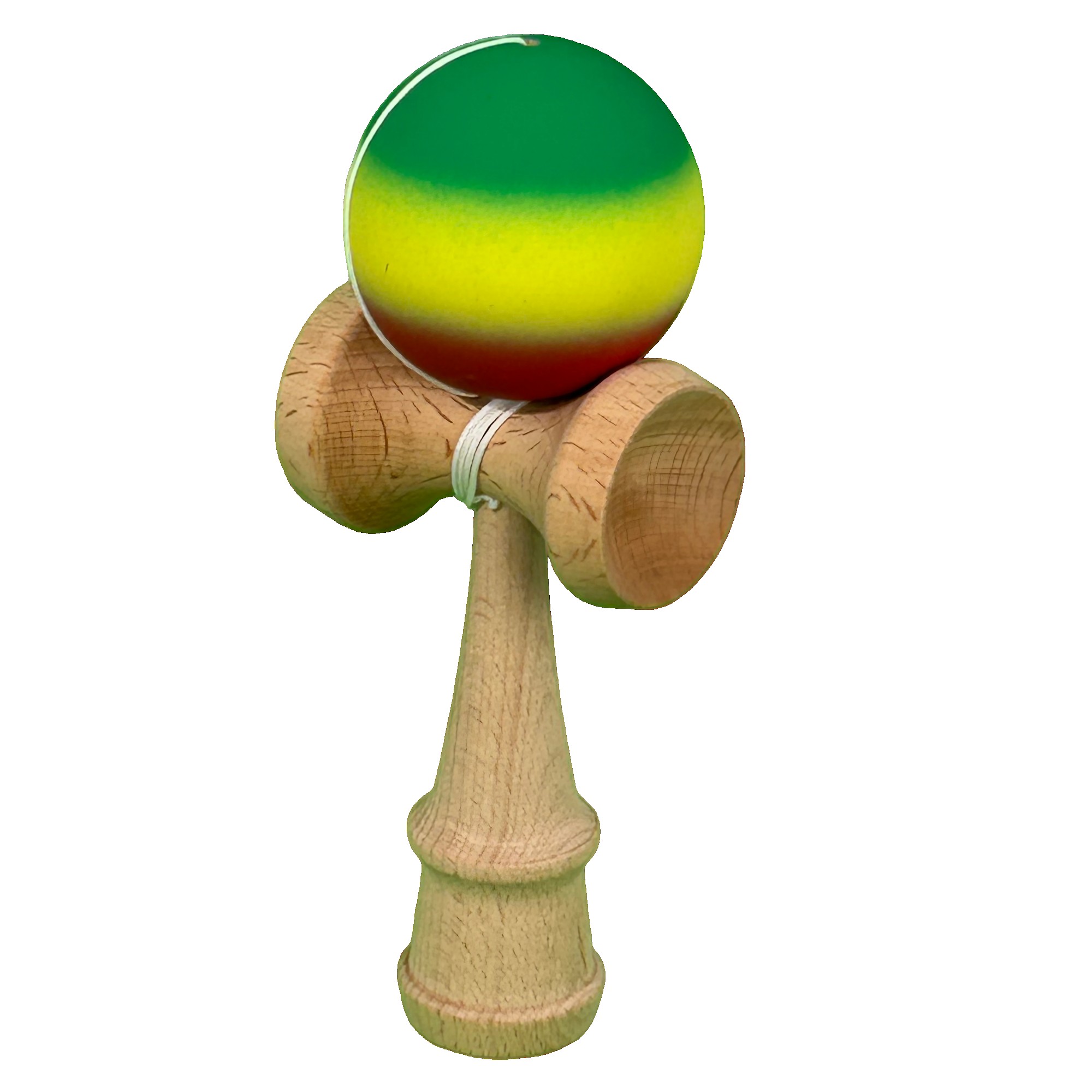 Jucarie Interactiva Kendama Profesionala, Flippy, din Lemn, 18 cm, Joc de Indemanare pentru Copii si Adulti, Gradient Verde/Galben/Rosu