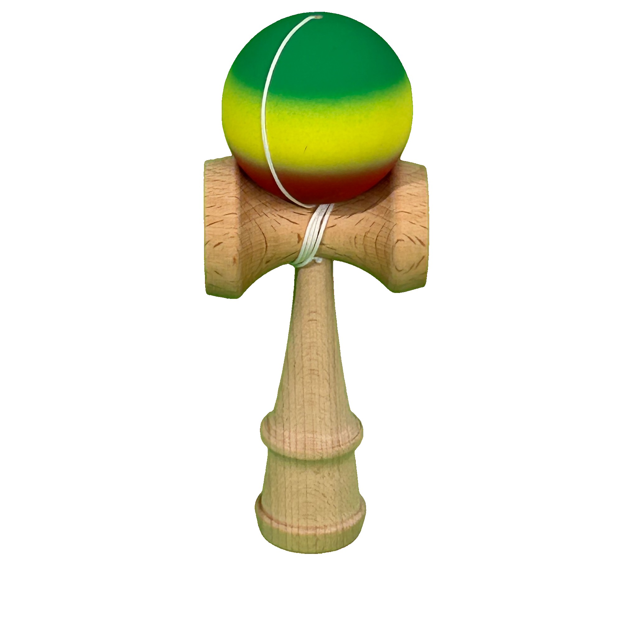 Jucarie Interactiva Kendama Profesionala, Flippy, din Lemn, 18 cm, Joc de Indemanare pentru Copii si Adulti, Gradient Verde/Galben/Rosu