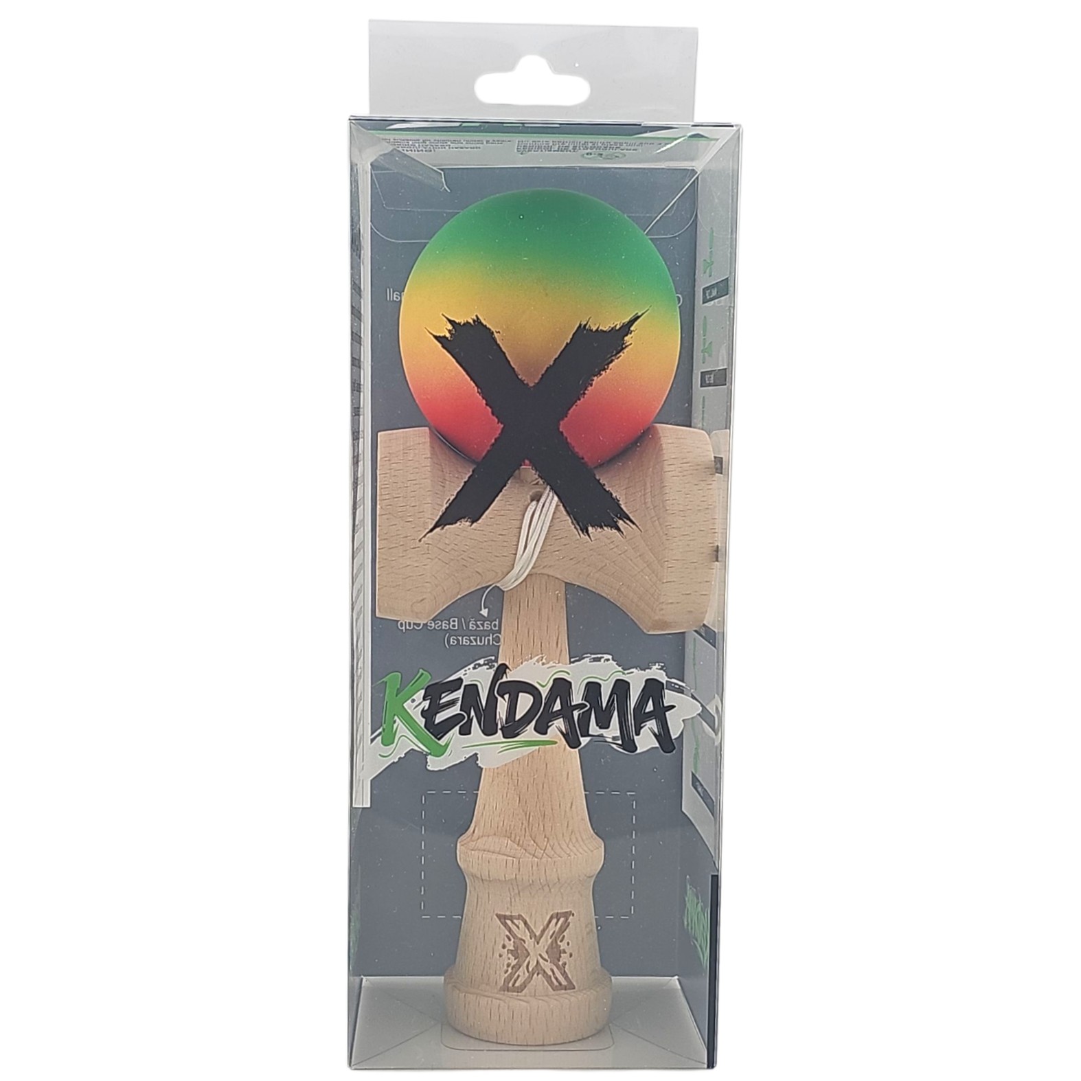 Kendama X Originala, Profesionala, Flippy, din Lemn, Rubber Grip, 18 cm, Gradient Verde/Galben/Rosu