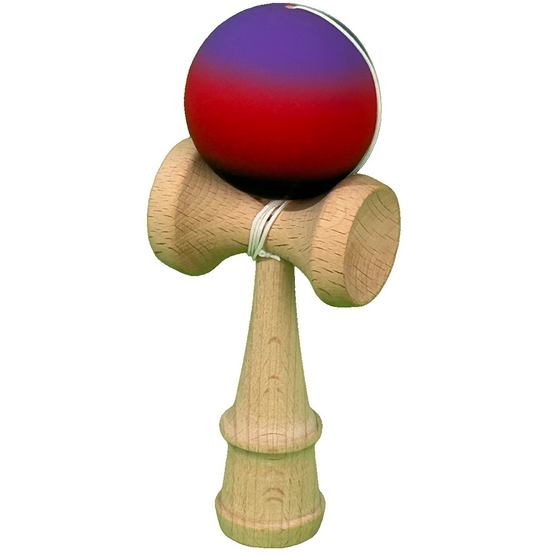 Jucarie Interactiva Kendama Profesionala, Flippy, din Lemn, 18 cm, Joc de Indemanare pentru Copii si Adulti, Gradient Mov/Rosu/Negru