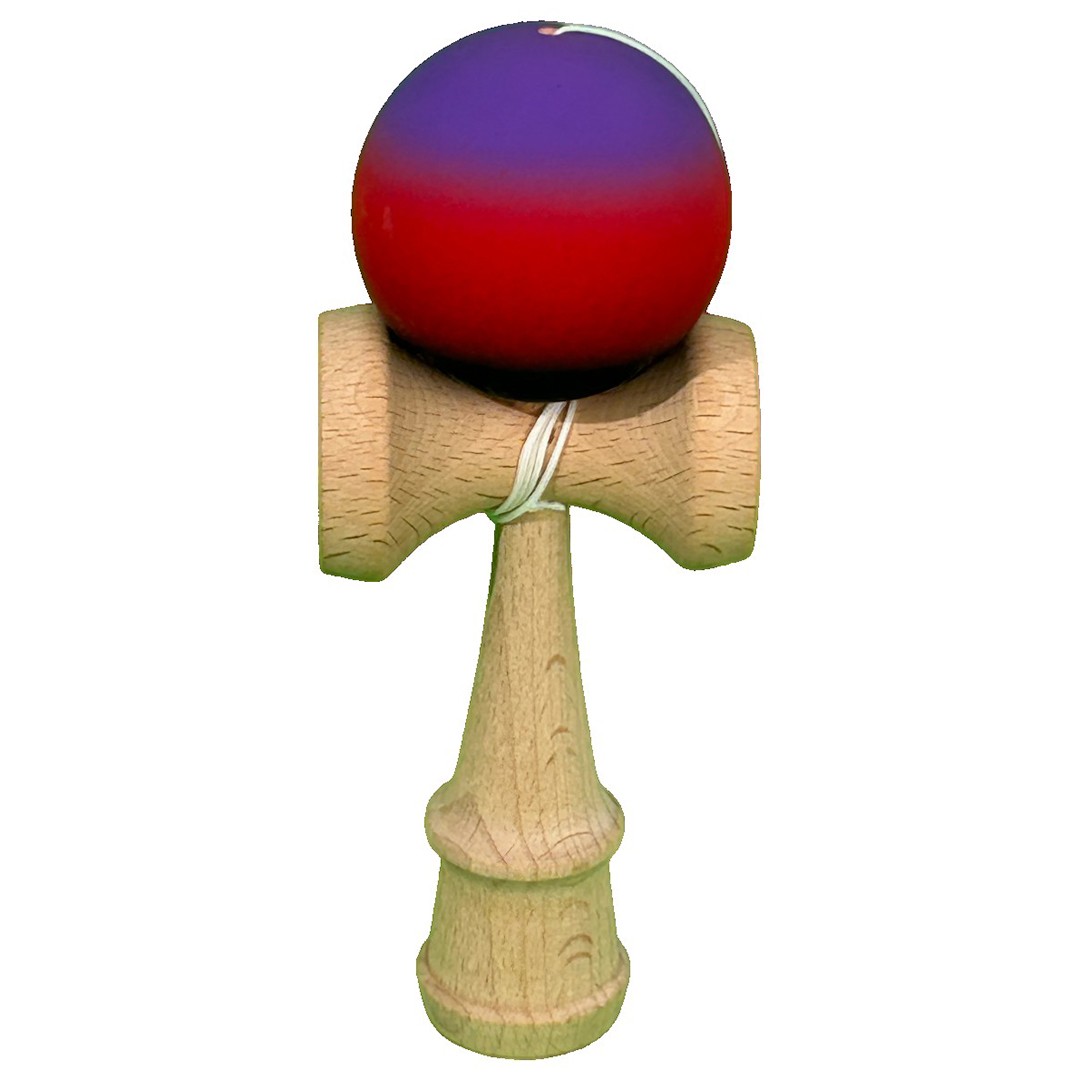 Jucarie Interactiva Kendama Profesionala, Flippy, din Lemn, 18 cm, Joc de Indemanare pentru Copii si Adulti, Gradient Mov/Rosu/Negru