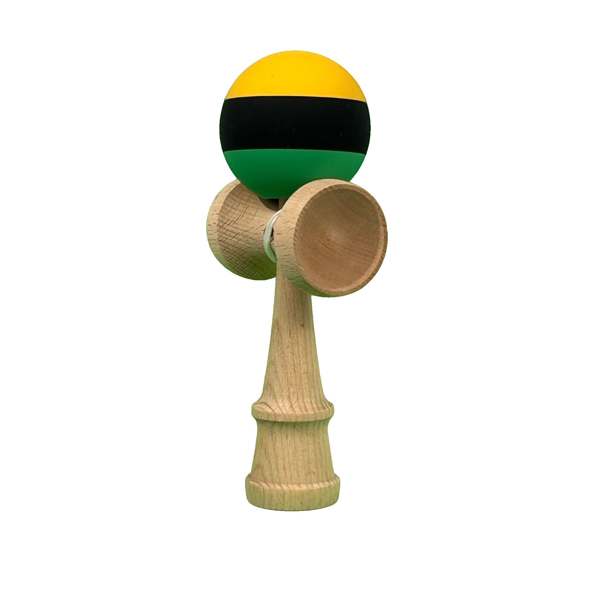 Jucarie Interactiva Kendama Profesionala, Flippy, din Lemn, 18 cm, Joc de Indemanare pentru Copii si Adulti, Multicolor Galben/Negru/Verde
