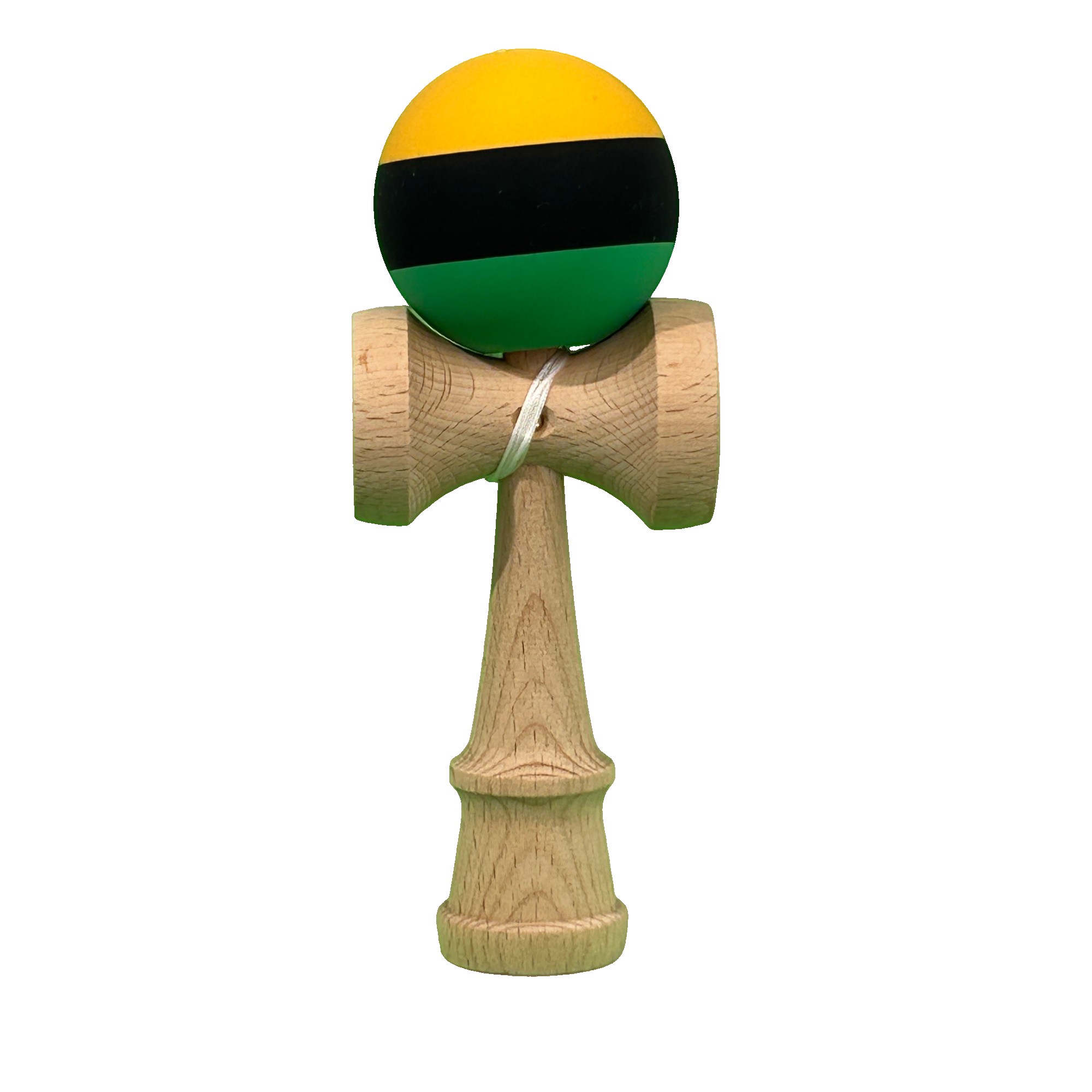 Jucarie Interactiva Kendama Profesionala, Flippy, din Lemn, 18 cm, Joc de Indemanare pentru Copii si Adulti, Multicolor Galben/Negru/Verde