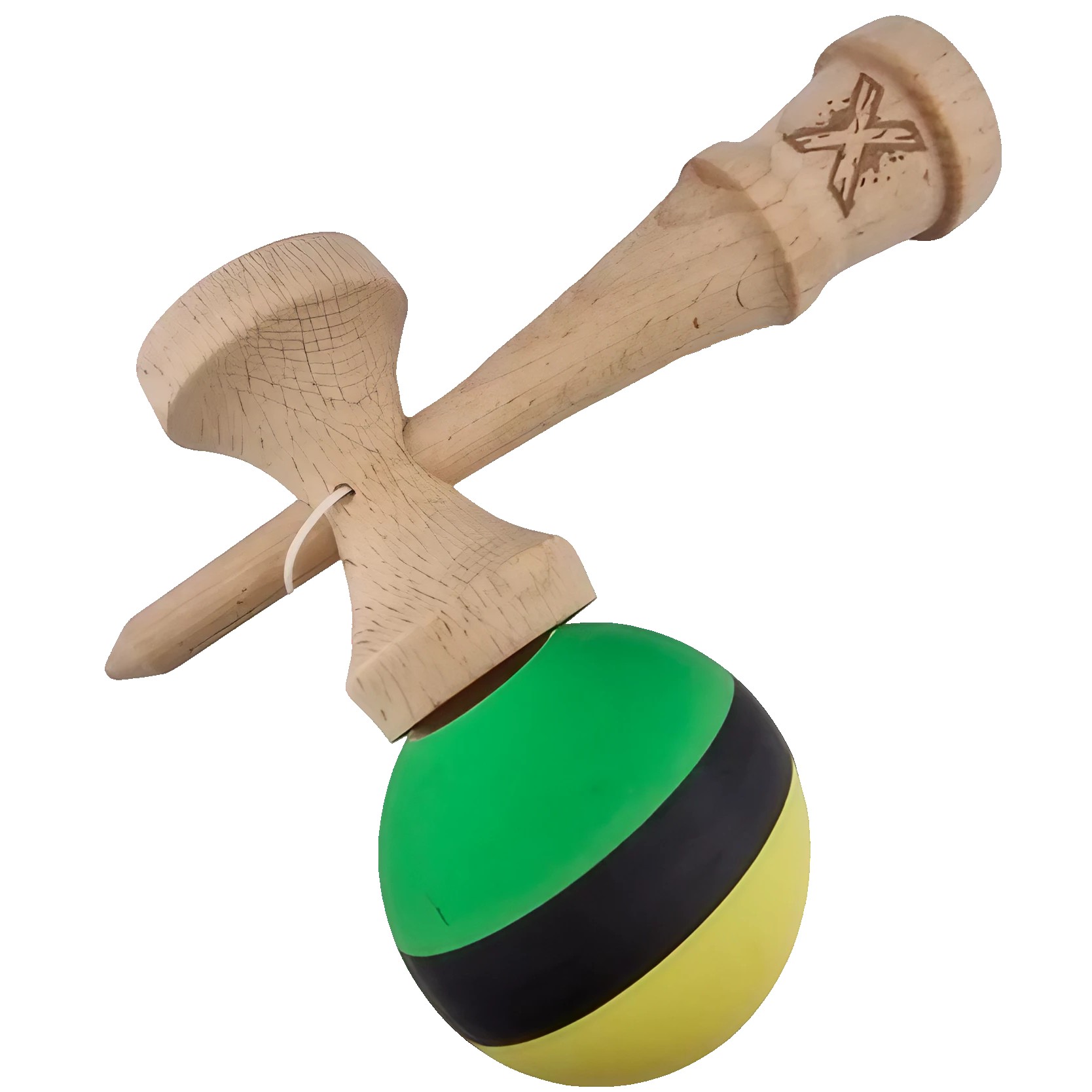 Kendama X Originala, Profesionala, Flippy, din Lemn, Rubber Grip, 18 cm, Galben/Negru/Verde Kendama X Originala, Profesionala, Flippy, din Lemn, Rubber Grip, 18 cm, Galben/Negru/Verde