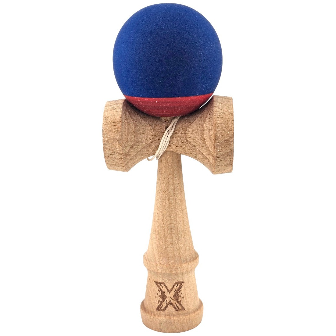 Kendama X Originala, Profesionala, Flippy, din Lemn, 18 cm, Rubber Grip, Albastru inchis/Rosu