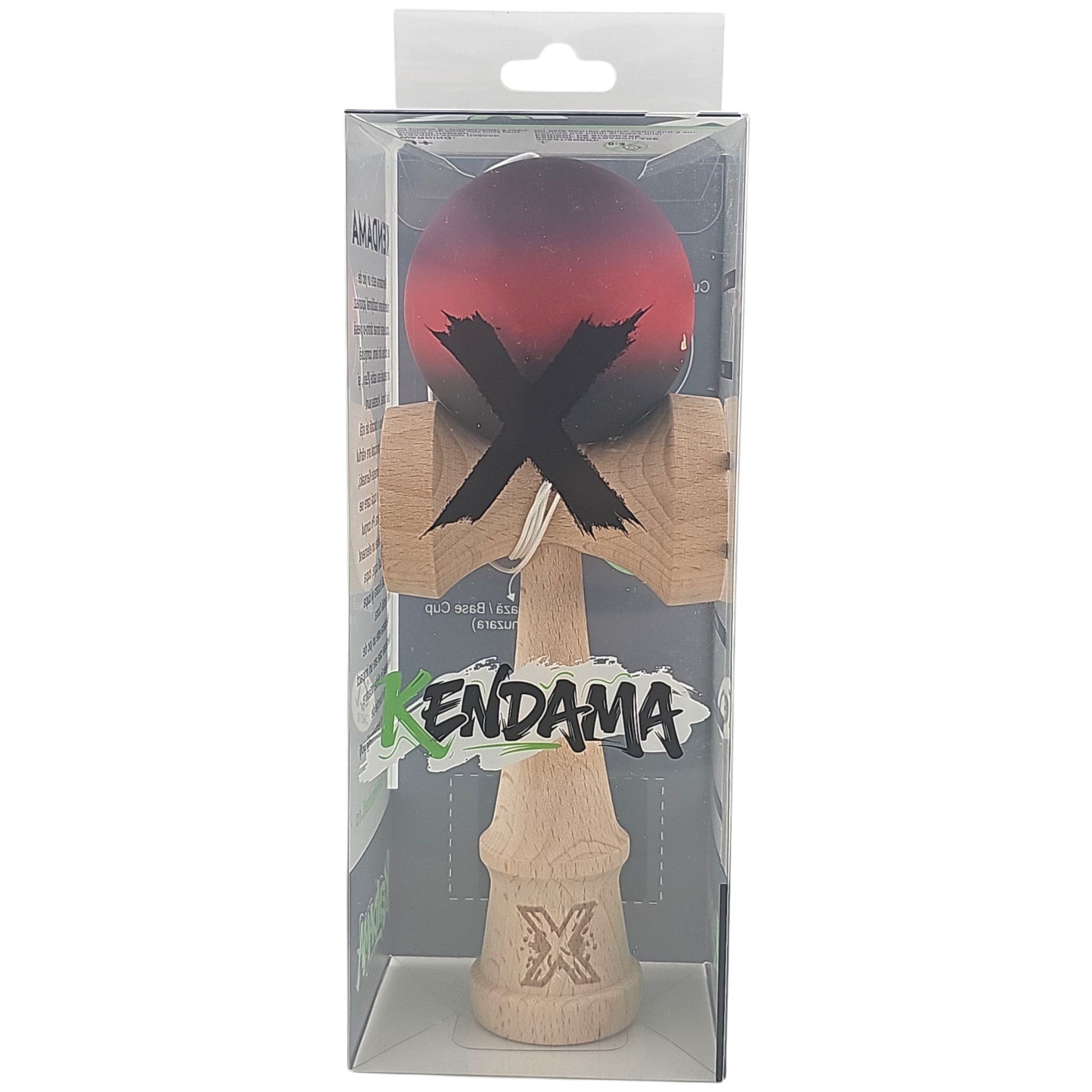 Kendama X Originala, Profesionala, Flippy, 18 cm, din Lemn, Rubber Grip, Mov/Rosu/Negru