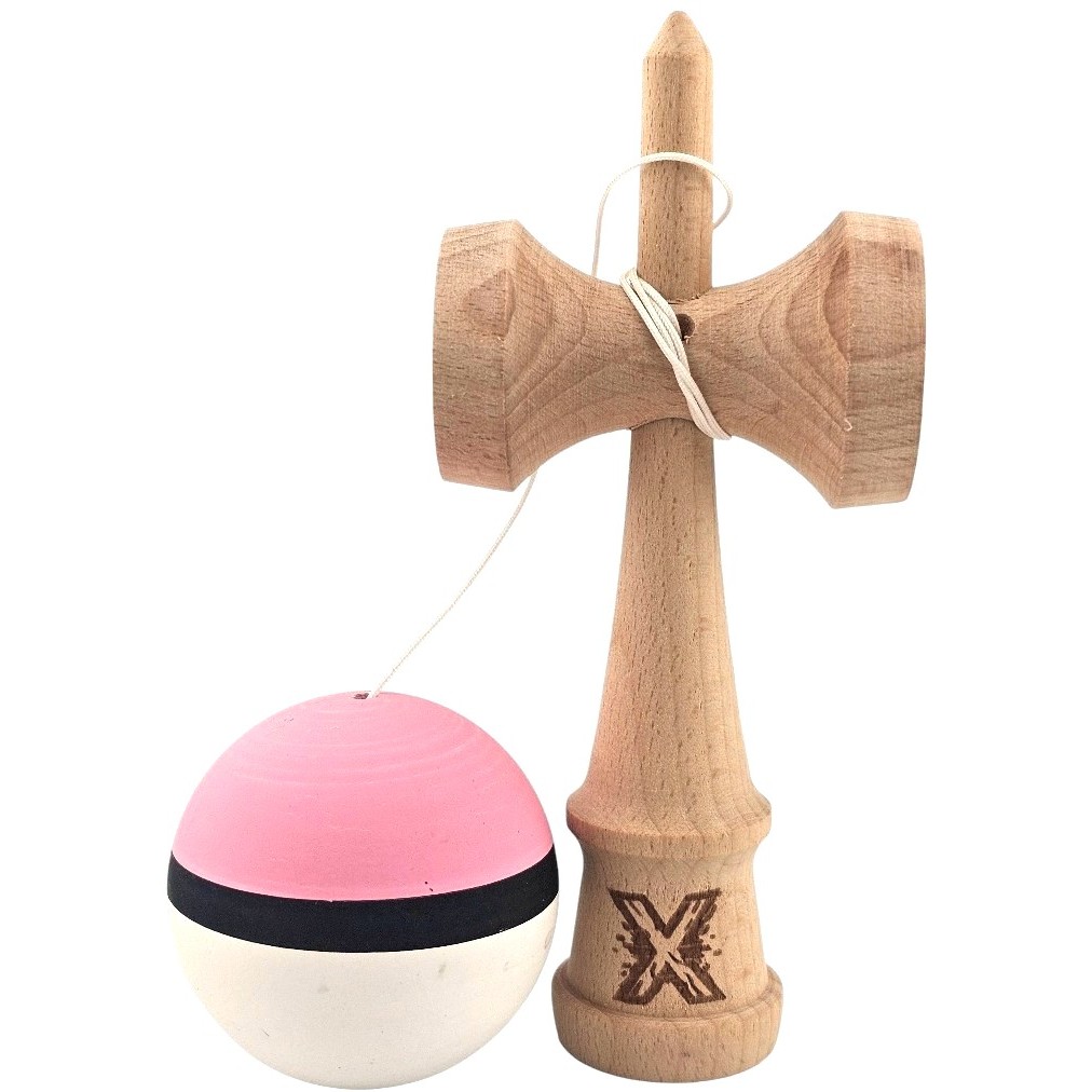Kendama X Originala, Profesionala, Flippy, din Lemn, 18 cm, Rubber Grip, Roz/Negru/Alb Kendama X Originala, Profesionala, Flippy, din Lemn, 18 cm, Rubber Grip, Roz/Negru/Alb