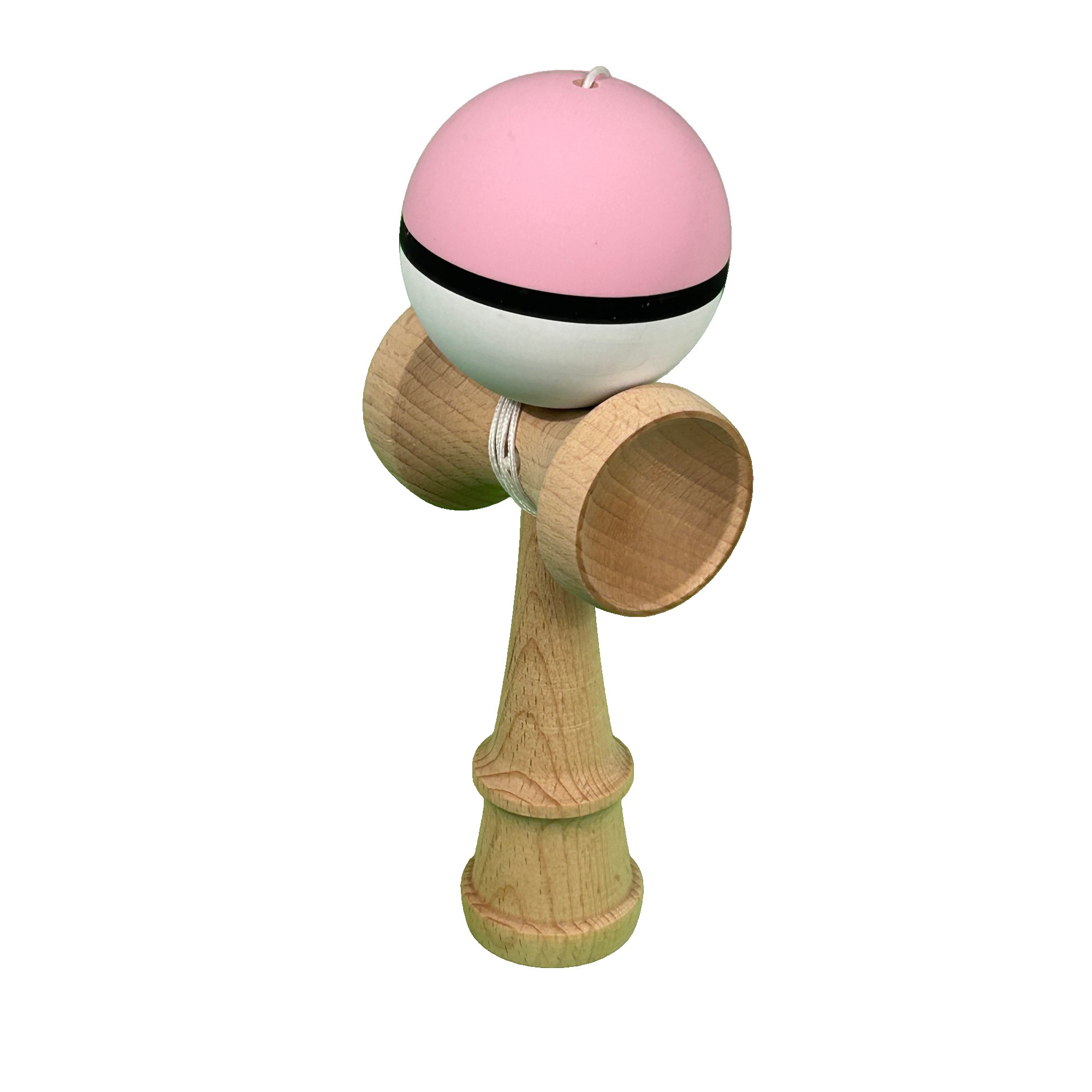 Jucarie Interactiva Kendama Profesionala, Flippy, din Lemn, 18 cm, Joc de Indemanare pentru Copii si Adulti, Multicolor Roz/Negru/Alb