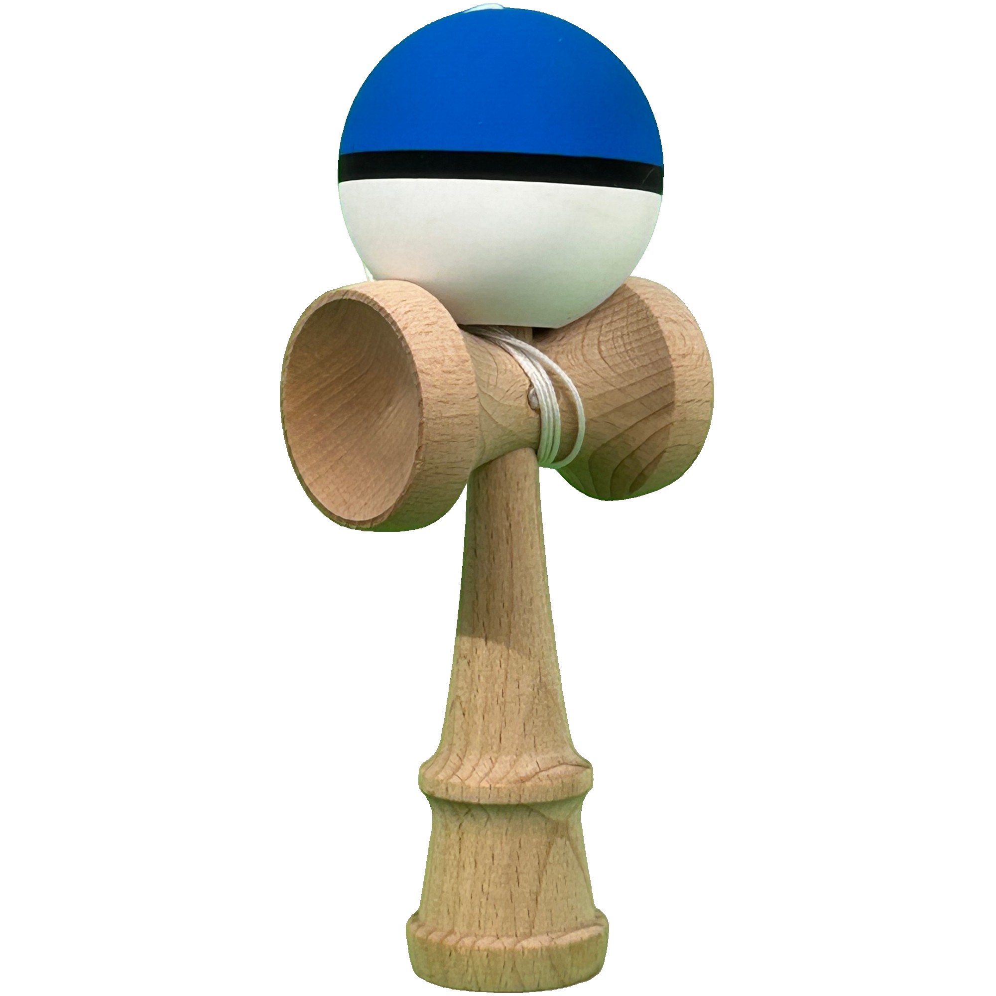 Jucarie Interactiva Kendama Profesionala, Flippy, din Lemn, 18 cm, Joc de Indemanare pentru Copii si Adulti, Multicolor Albastru/Negru/Alb
