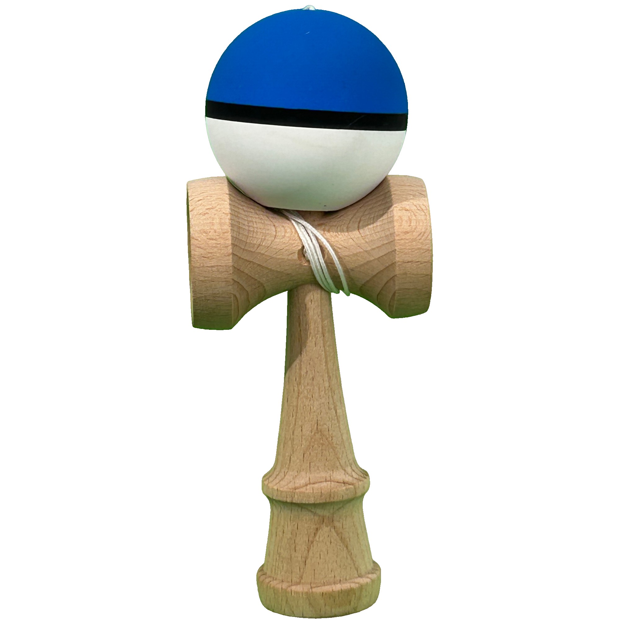 Jucarie Interactiva Kendama Profesionala, Flippy, din Lemn, 18 cm, Joc de Indemanare pentru Copii si Adulti, Multicolor Albastru/Negru/Alb