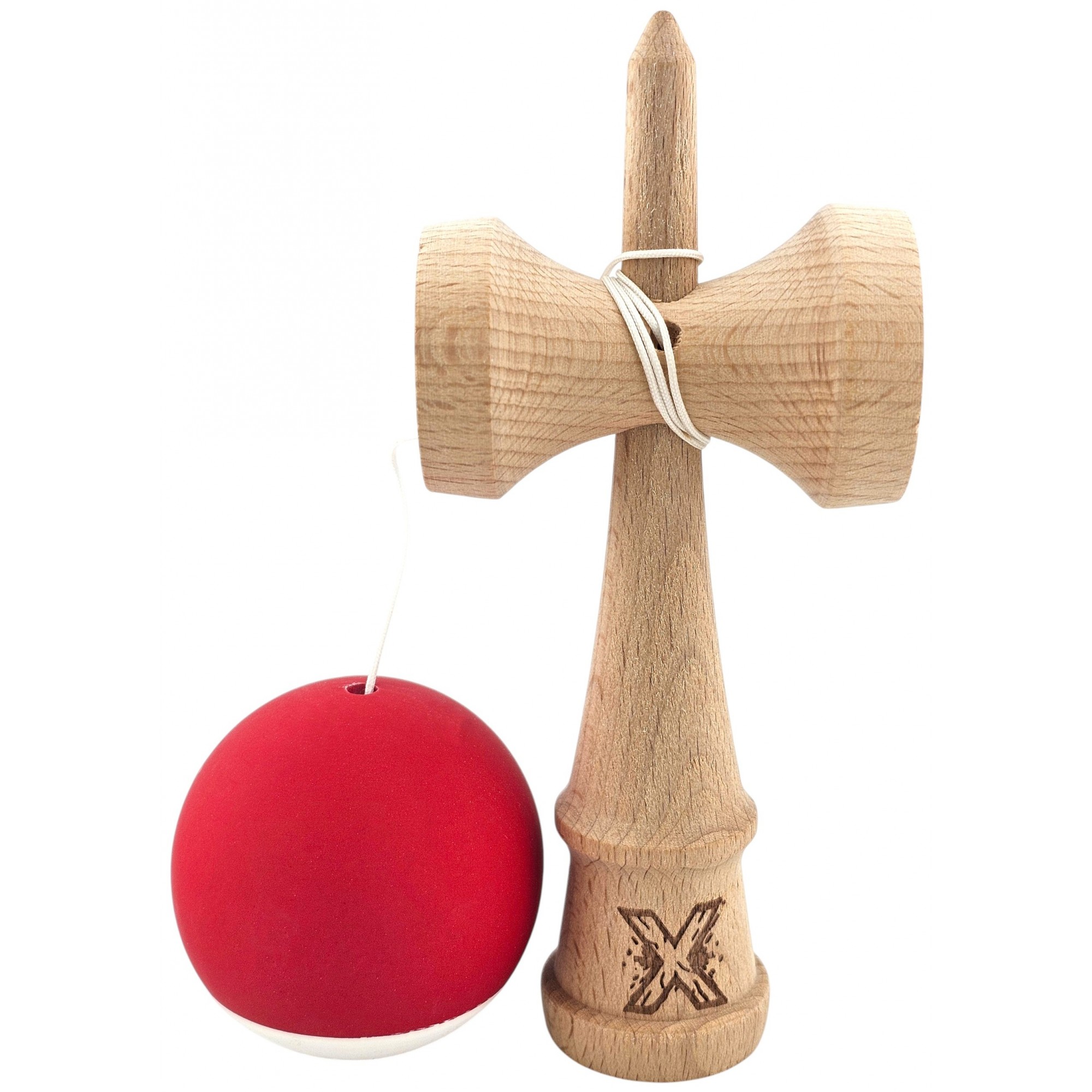 Kendama X Originala, Profesionala, Flippy, din Lemn,  Rubber Grip, 18 cm, Rosu/Alb