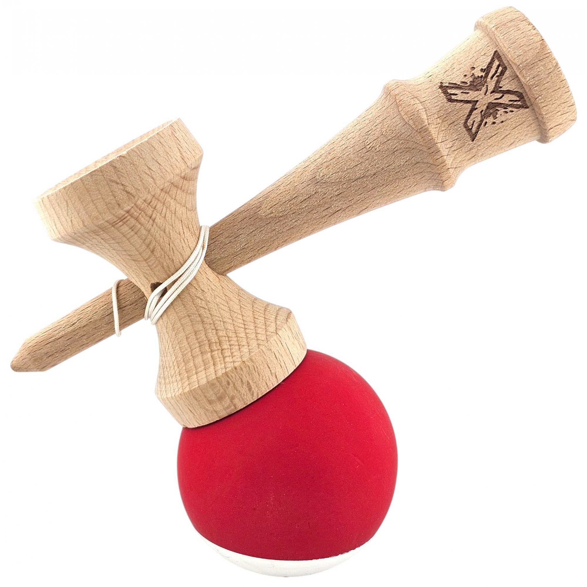 Kendama X Originala, Profesionala, Flippy, din Lemn,  Rubber Grip, 18 cm, Rosu/Alb