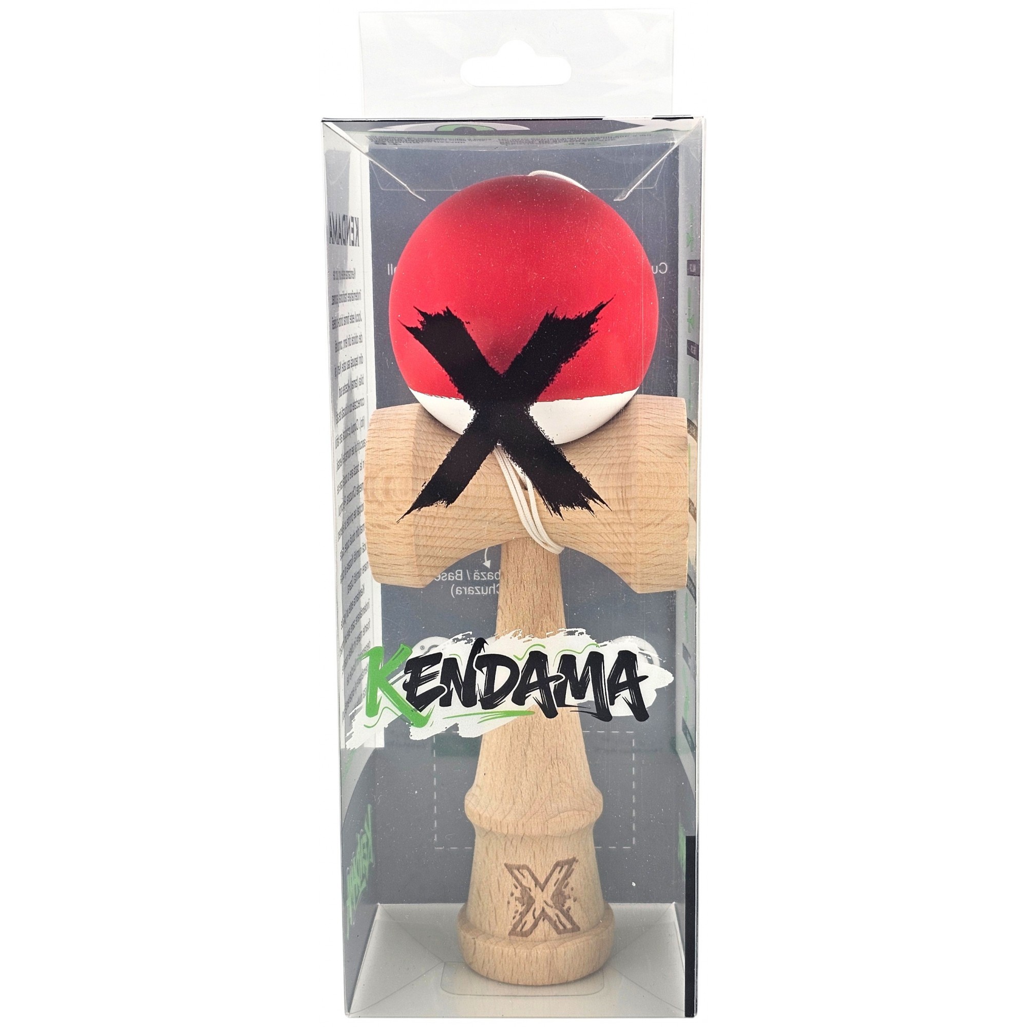 Kendama X Originala, Profesionala, Flippy, din Lemn,  Rubber Grip, 18 cm, Rosu/Alb