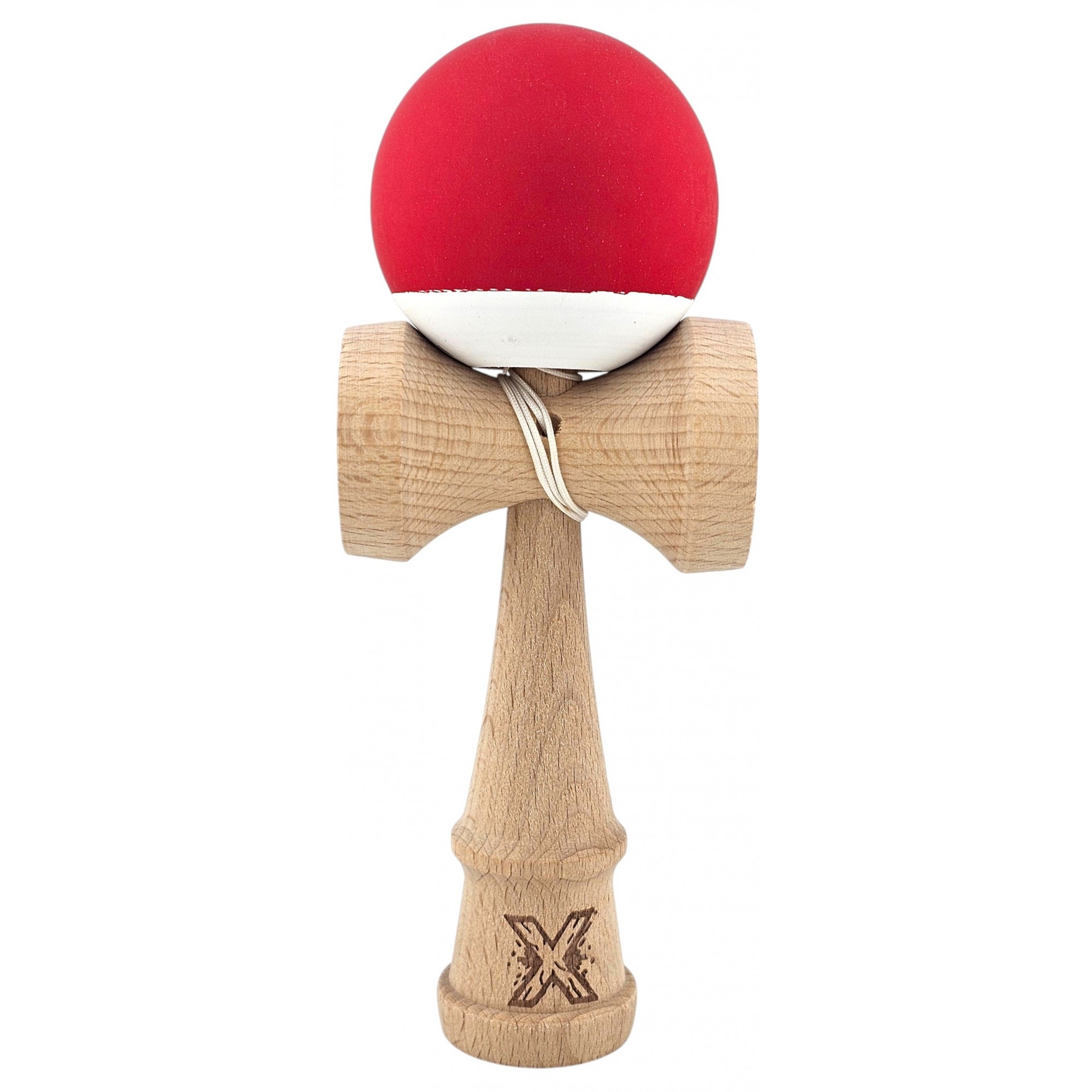 Kendama - Kendama X Originala, Profesionala, Flippy, din Lemn, Rubber Grip, 18 cm, Rosu/Alb