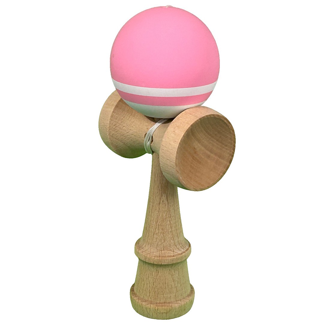 Jucarie Interactiva Kendama Profesionala, Flippy, din Lemn, 18 cm, Joc de Indemanare pentru Copii si Adulti, Bicolor Roz Alb