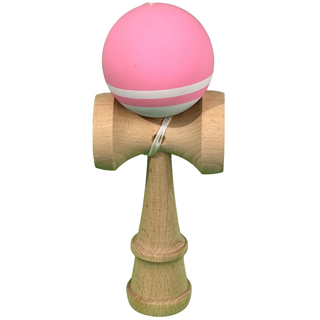 Jucarie Interactiva Kendama Profesionala, Flippy, din Lemn, 18 cm, Joc de Indemanare pentru Copii si Adulti, Bicolor Roz Alb