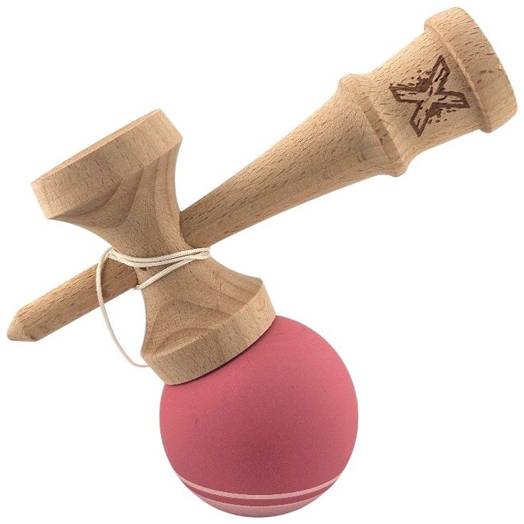 Kendama X Originala, Profesionala, Flippy, din Lemn, Rubber Grip, 18 cm, Roz/Alb