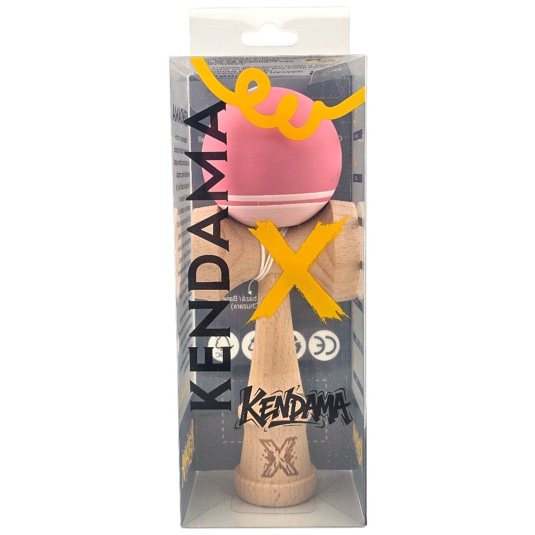 Kendama X Originala, Profesionala, Flippy, din Lemn, Rubber Grip, 18 cm, Roz/Alb