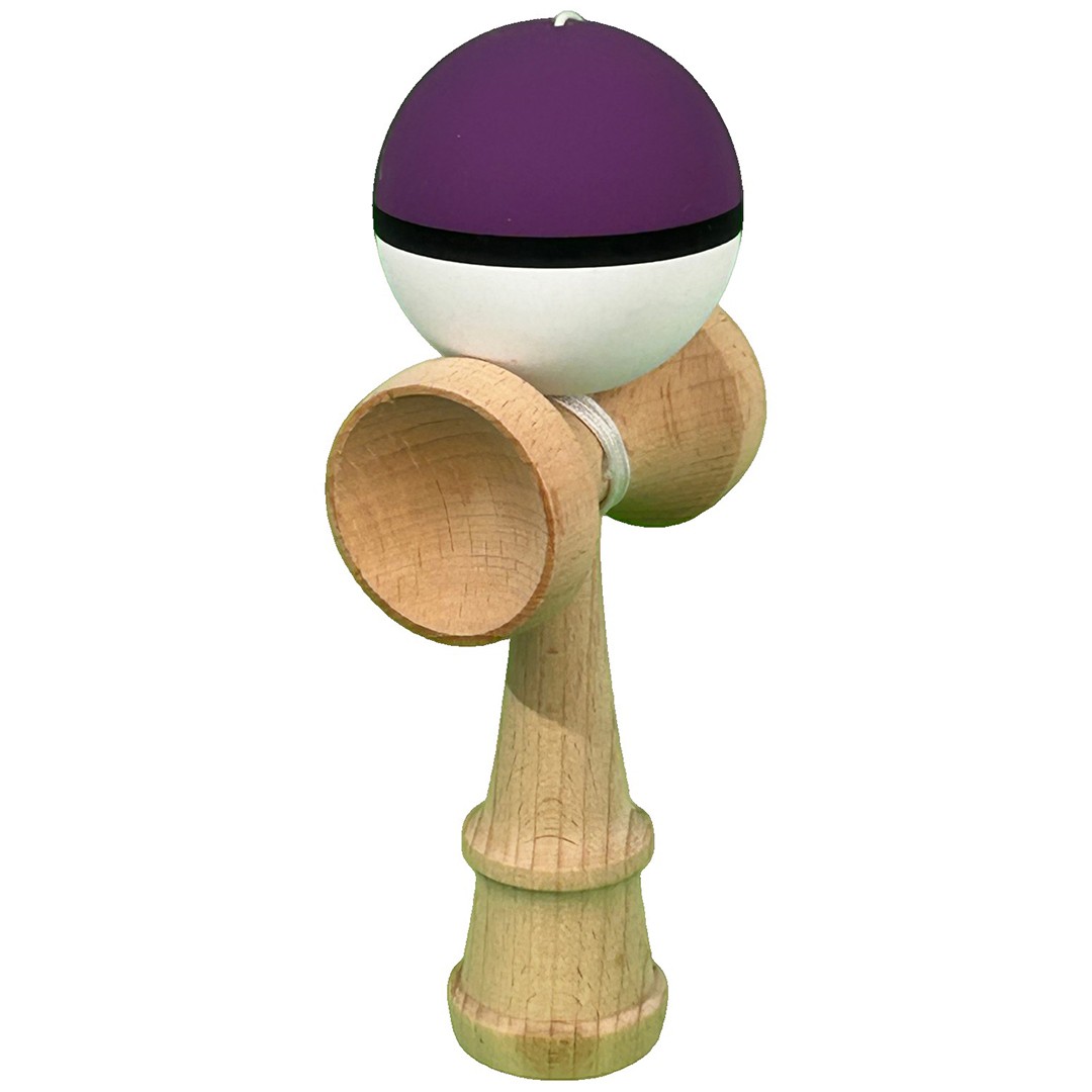 Jucarie Interactiva Kendama Profesionala, Flippy, din Lemn, 18 cm, Joc de Indemanare pentru Copii si Adulti, Multicolor Mov Negru Alb