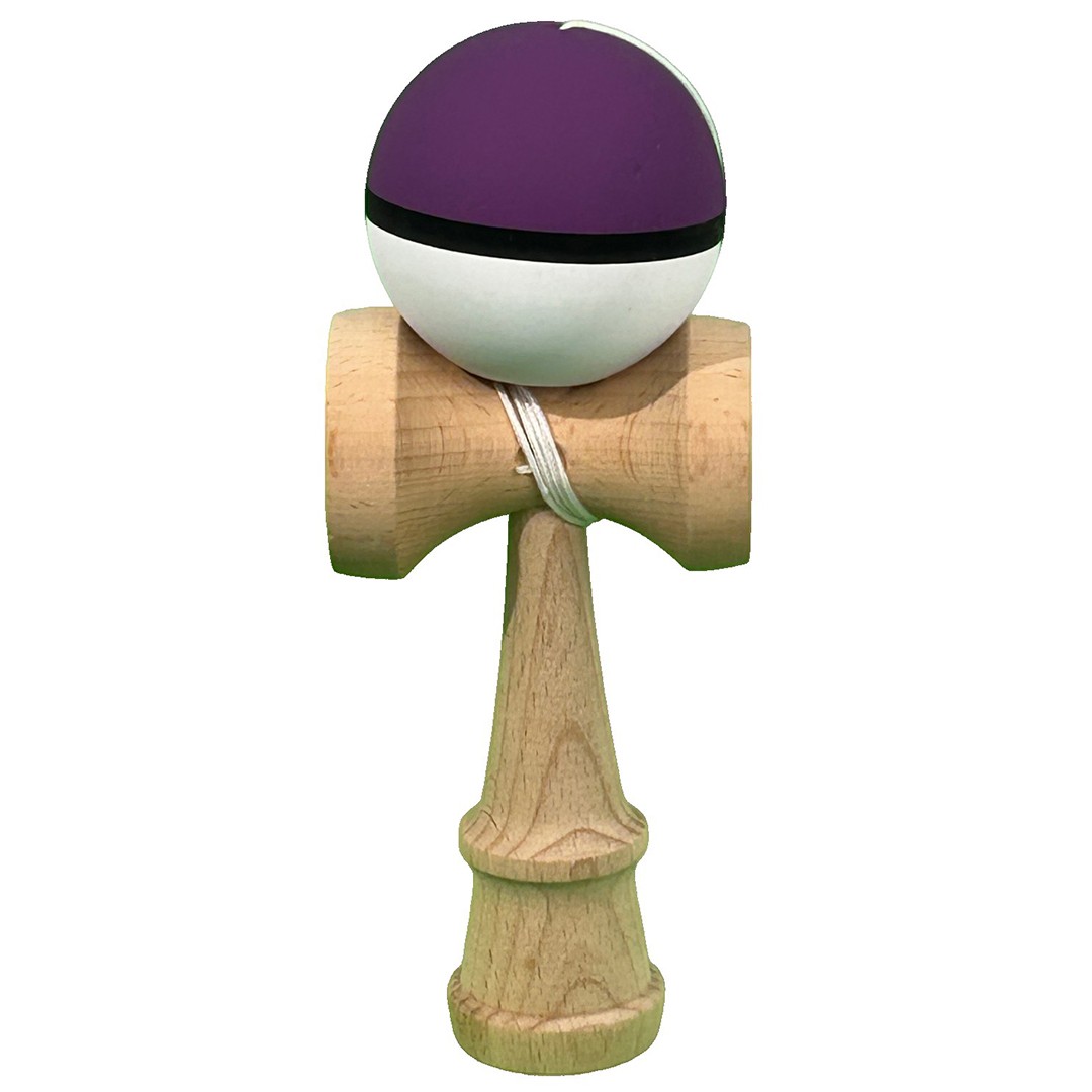 Jucarie Interactiva Kendama Profesionala, Flippy, din Lemn, 18 cm, Joc de Indemanare pentru Copii si Adulti, Multicolor Mov Negru Alb