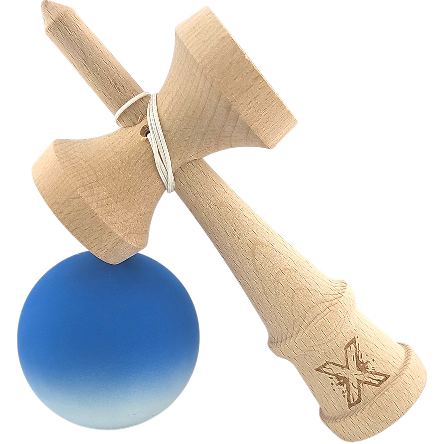 Kendama X Originala, Profesionala, Flippy, din Lemn, Rubber Grip, 18 cm, Albastru/Alb