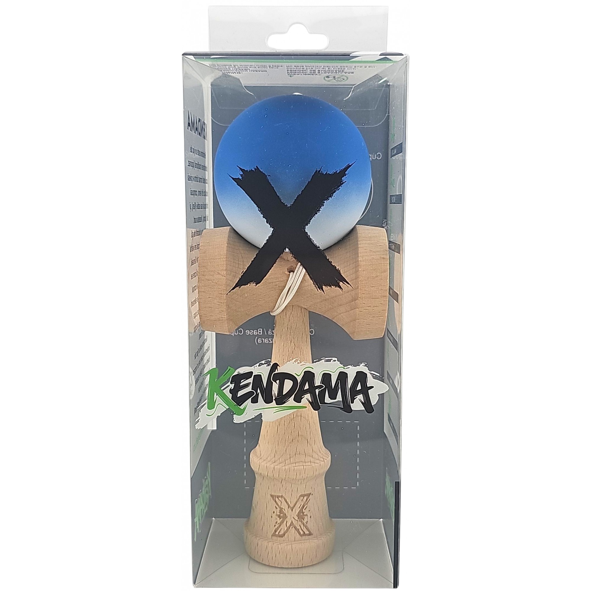 Kendama X Originala, Profesionala, Flippy, din Lemn, Rubber Grip, 18 cm, Albastru/Alb