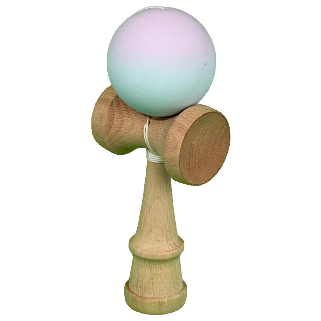Jucarie Interactiva Kendama Profesionala, Flippy, din Lemn, 18 cm, Joc de Indemanare pentru Copii si Adulti, Gradient Lila Turcoaz