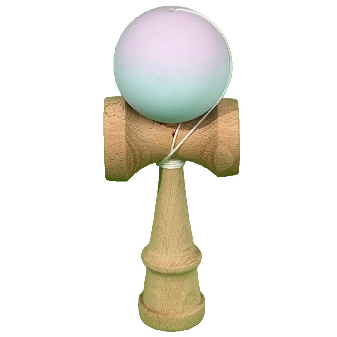 Jucarie Interactiva Kendama Profesionala, Flippy, din Lemn, 18 cm, Joc de Indemanare pentru Copii si Adulti, Gradient Lila Turcoaz