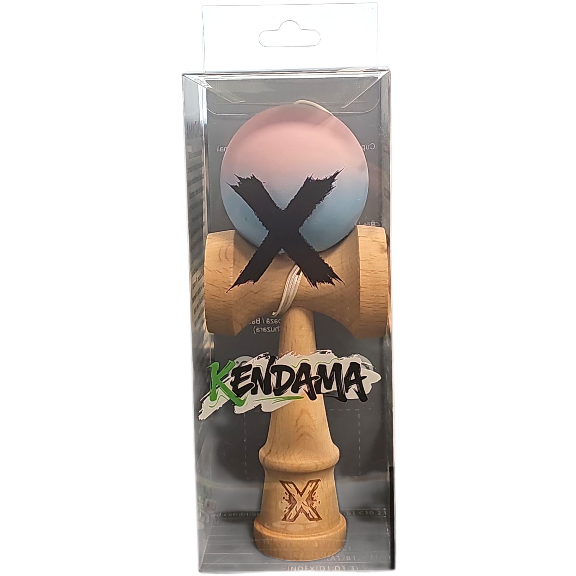 Kendama X Originala, Profesionala, Flippy, din Lemn, Rubber Grip, 18 cm, Lila/Turcoaz