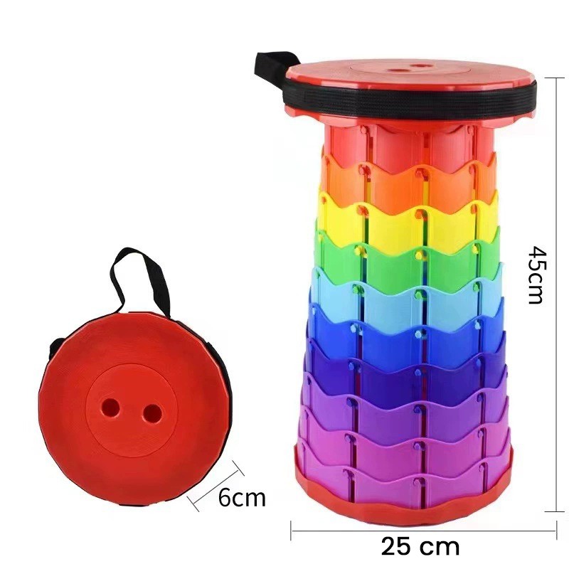 Scaun Telescopic Pliabil pentru Camping si Pescuit, Flippy, Portabil, Universal, Sustine 150 kg, ABS, Diametru 25 cm, Extensibil, Inaltime 45 cm, Multicolor