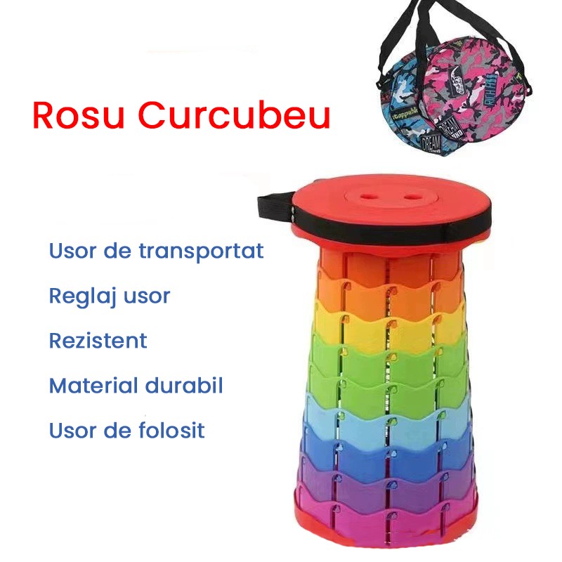 Scaun Telescopic Pliabil pentru Camping si Pescuit, Flippy, Portabil, Universal, Sustine 150 kg, ABS, Diametru 25 cm, Extensibil, Inaltime 45 cm, Multicolor