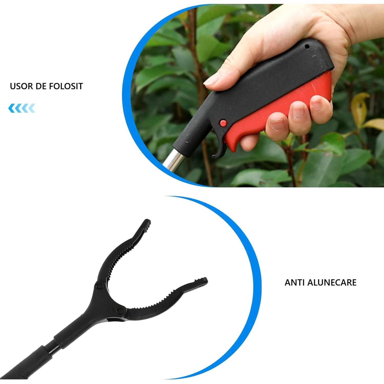 Cleste pentru Colectarea Deseurilor, Flippy, din Metal si Plastic, 30 cm, Fara Maini Murdare, Negru/Rosu