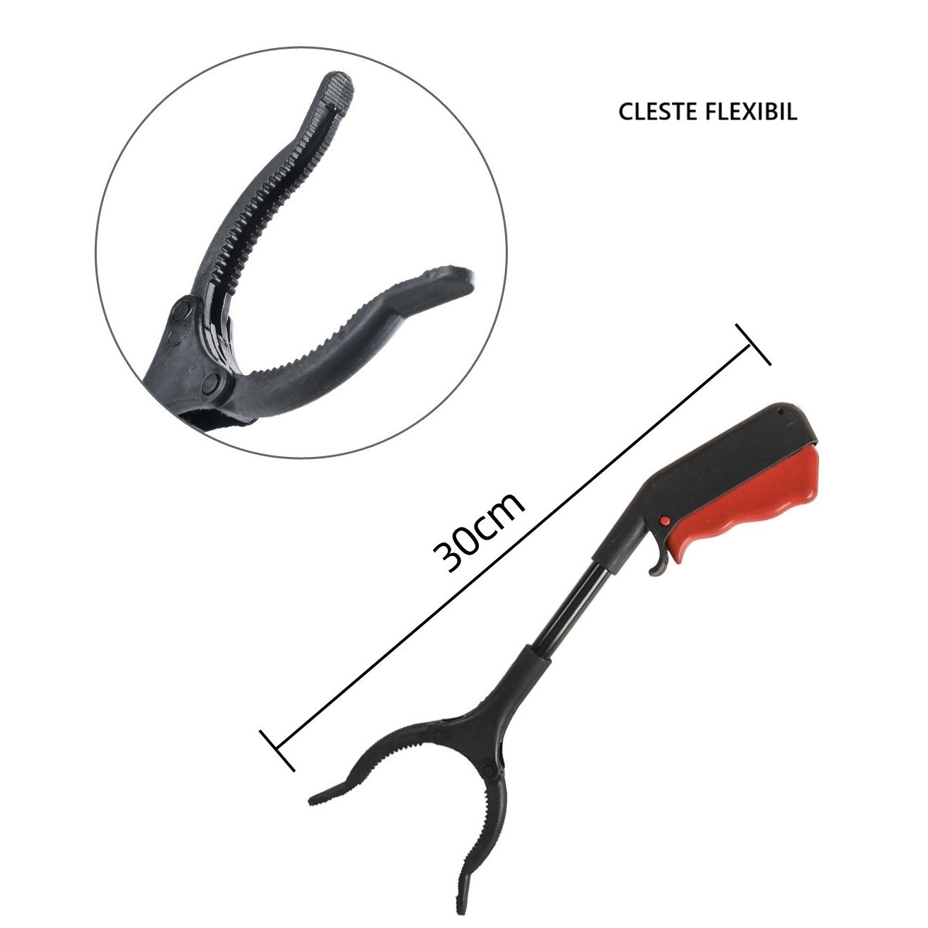 Cleste pentru Colectarea Deseurilor, Flippy, din Metal si Plastic, 30 cm, Fara Maini Murdare, Negru/Rosu