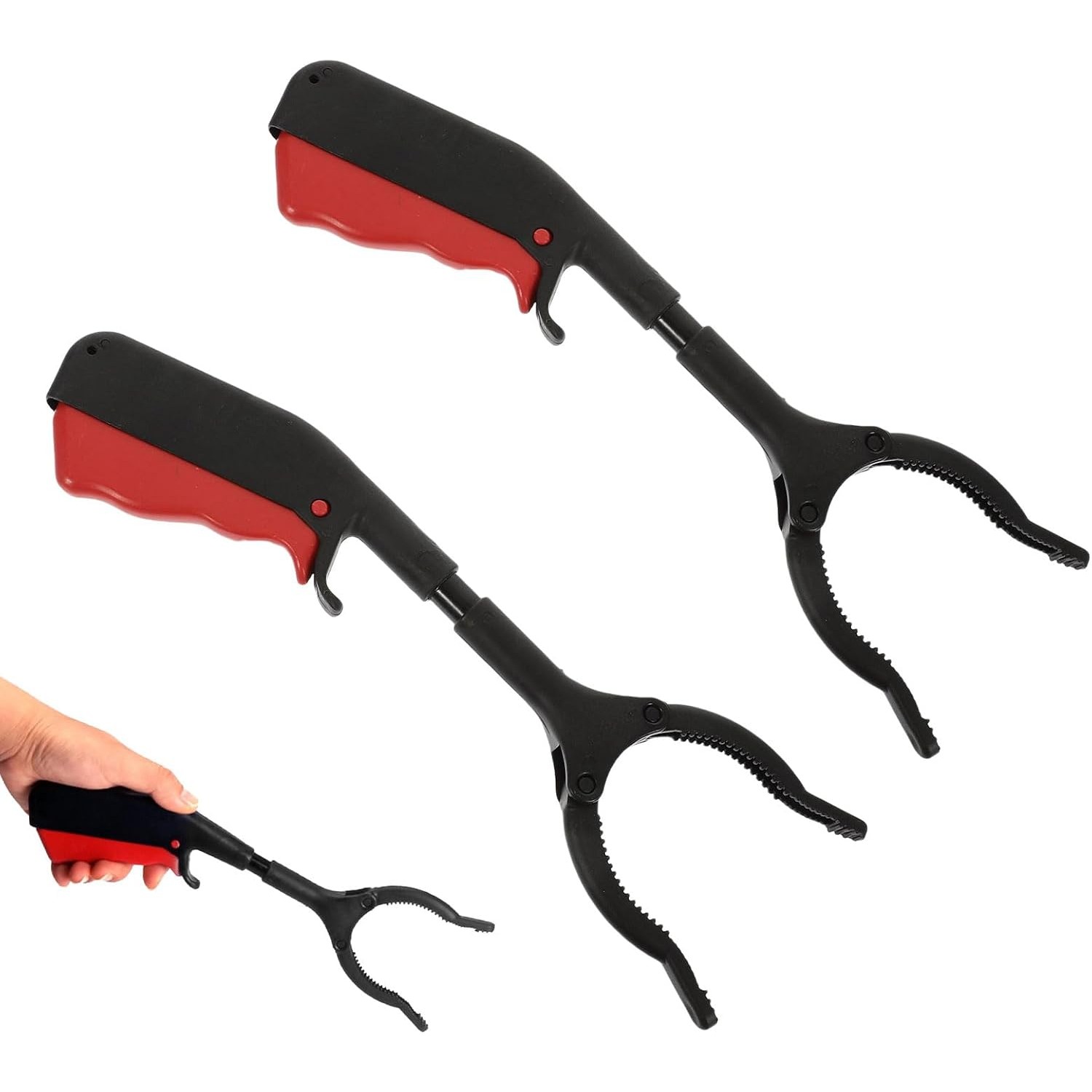Cleste pentru Colectarea Deseurilor, Flippy, din Metal si Plastic, 30 cm, Fara Maini Murdare, Negru/Rosu