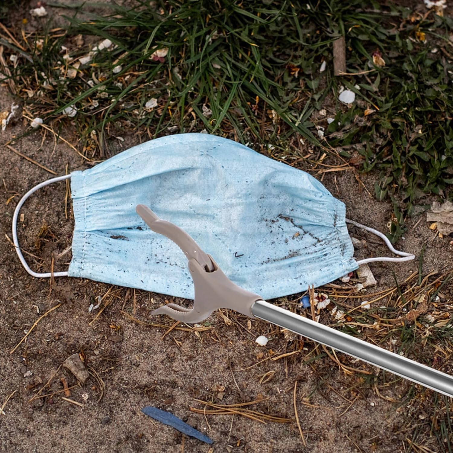 Cleste pentru Colectarea Deseurilor, Flippy, din Metal si Plastic, 77.5 cm, Fara Maini Murdare, Gri