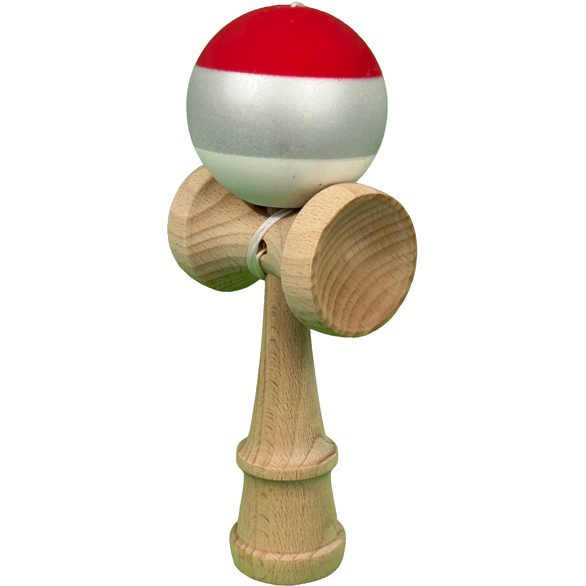 Jucarie Interactiva Kendama Profesionala, Flippy, din Lemn, 18 x 7 x 6 cm, Joc de Indemanare pentru Copii si Adulti, Multicolor Rosu Gri Alb