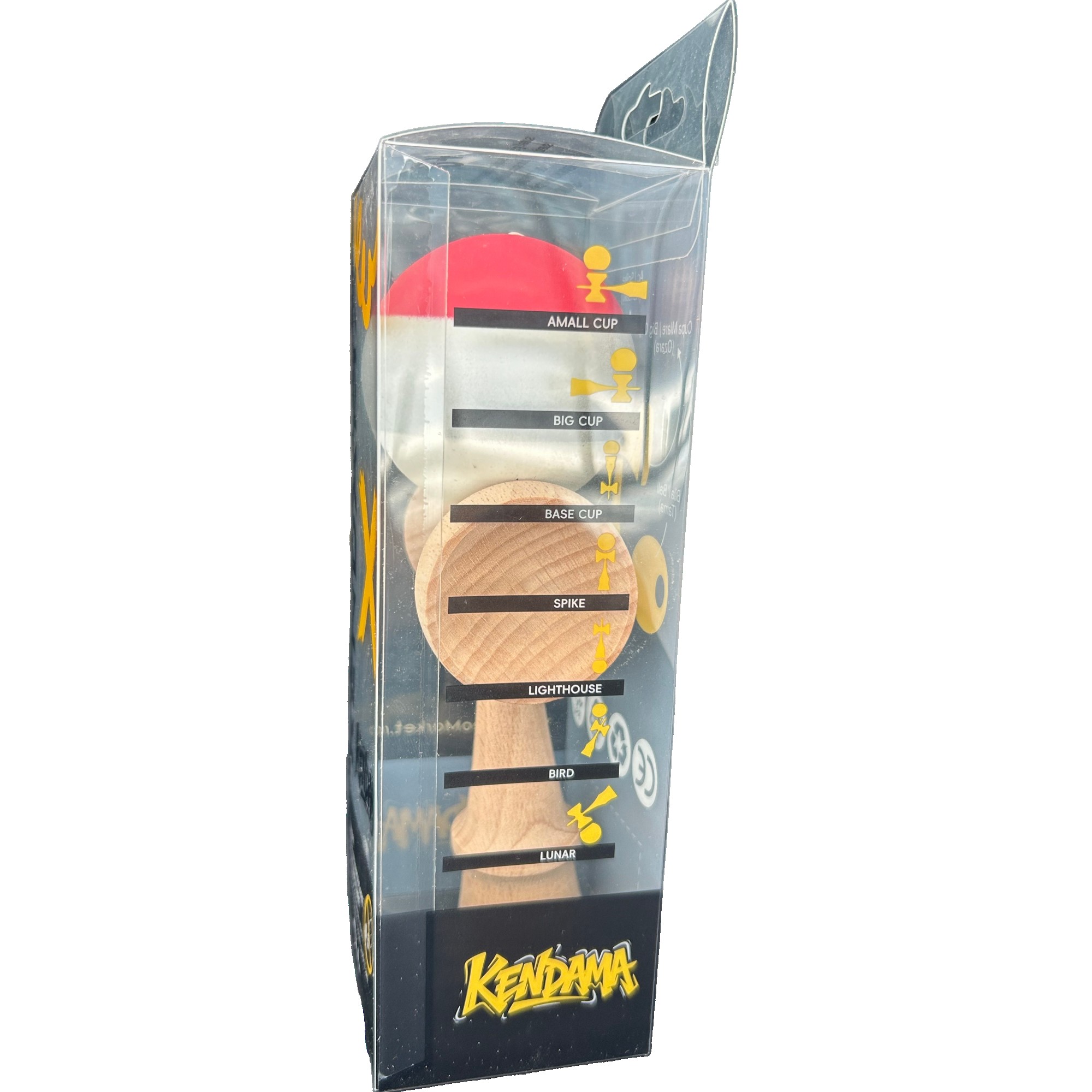 Jucarie Interactiva Kendama Profesionala, Flippy, din Lemn, 18 x 7 x 6 cm, Joc de Indemanare pentru Copii si Adulti, Multicolor Rosu Gri Alb